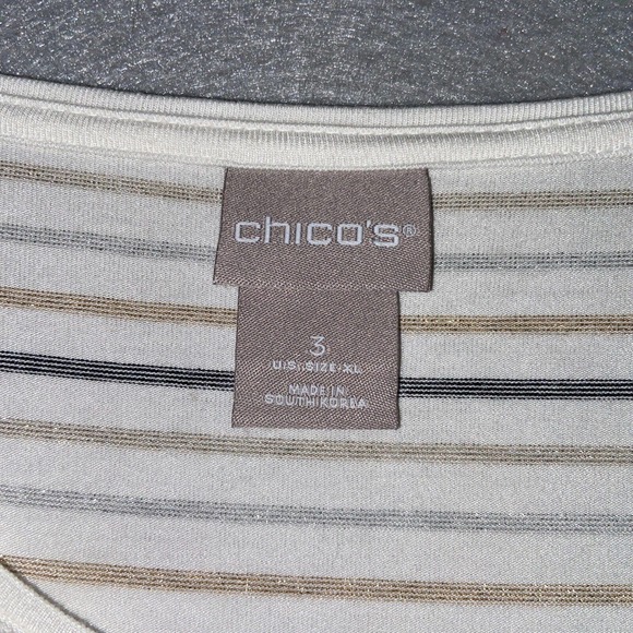 Chicos Top Womens 3 Beige Gray Stretch Scoop Neck Striped Long Sleeve Casual - Picture 4 of 15